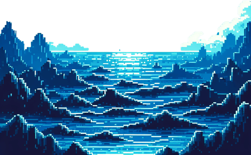 inside the depths of the blue ocean background. pixelated. 8 bit.
Single Game Texture. In-Game asset. 2d. Blank background. High contrast. No shadows.