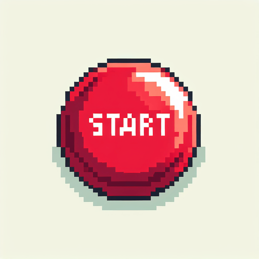 pixel art of a large, round, red start button.