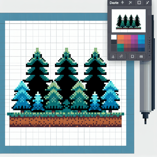 8-bit pixelated pinetree forest.
Single Game Texture. In-Game asset. 2d. Blank background. High contrast. No shadows.