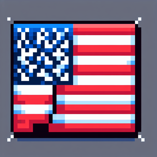 american flag. 8-bit. cartoon..
Single Game Texture. In-Game asset. 2d. Blank background. High contrast. No shadows.