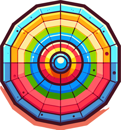 Hexagonal target sprite sheet. Bright colors, cartoon.
Single Game Texture. In-Game asset. 2d. Blank background. High contrast. No shadows.