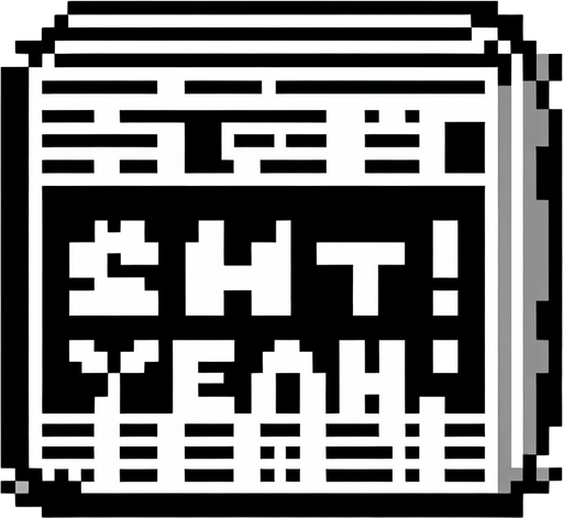 pixelated text saying "Shit Yeah!" as a shitty newspaper headline. pixelated. 8-bit.
Single Game Texture. In-Game asset. 2d. Blank background. High contrast. No shadows.