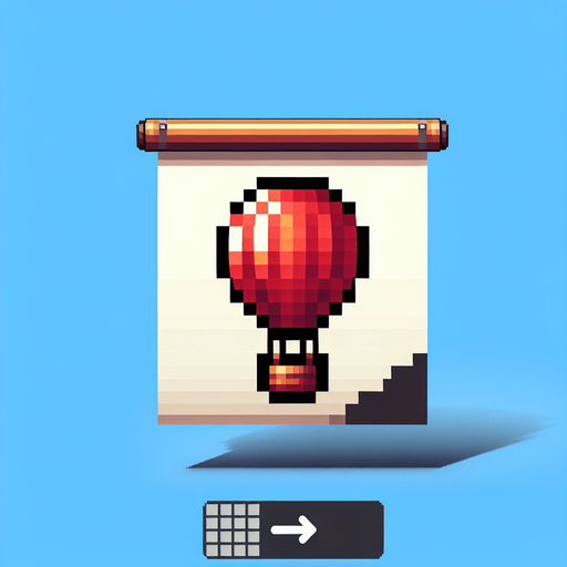 a pixel hot air balloon.
Single Game Texture. In-Game asset. 2d. Blank background. High contrast. No shadows.