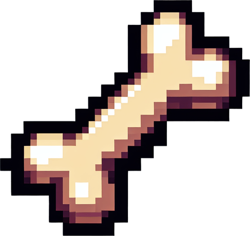 pixel art dog bone.
Single Game Texture. In-Game asset. 2d. Blank background.