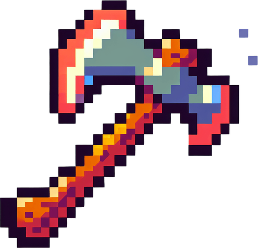 8bit, cartoon, axe.
Single Game Texture. In-Game asset. 2d. Blank background. High contrast. No shadows.