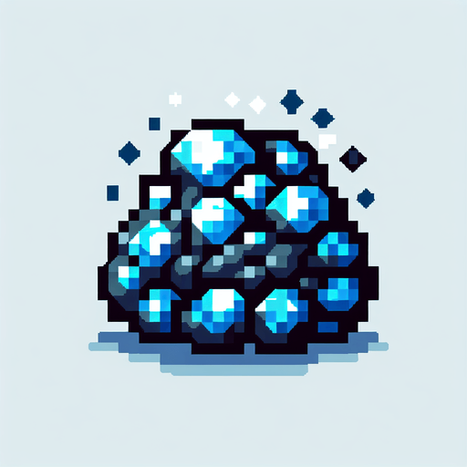 pixel art of a ore clump with blue diamonds.
Game asset. 2d. Blank background. High contrast. No shadows.