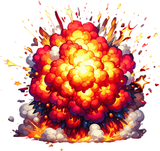 explosion frame.
Single Game Texture. In-Game asset. 2d. Blank background. High contrast. No shadows.