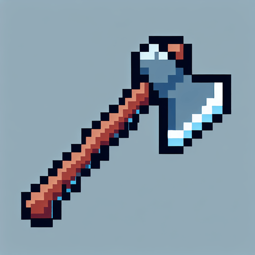 8bit, cartoon, axe.
Single Game Texture. In-Game asset. 2d. Blank background. High contrast. No shadows.