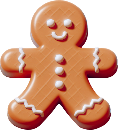 a christmas gingerbrean man. plastic style. Single Game Texture. In-Game asset. 2d. Blank background. High contrast. No shadows.