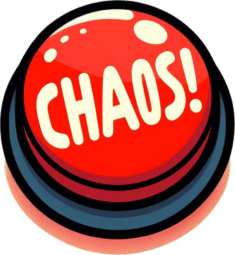 a button that says "Chaos!".
Single Game Texture. In-Game asset. 2d. Blank background. High contrast. No shadows.