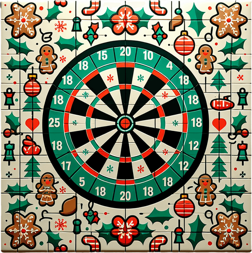 Cartoon flat dart board. Christmas designed. Single Game Texture. In-Game asset. 2d. Blank background. High contrast. No shadows.