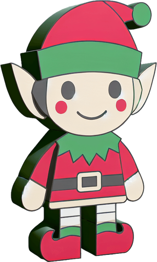 one cute christmas elf. plastic style. Single Game Texture. In-Game asset. 2d. Blank background. High contrast. No shadows.