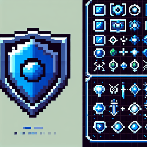 blue shield spell icon with a frame,  I want the art style to reflect a classic 16-bit retro pixel art aesthetic, reminiscent of early 1990s RPGs with vibrant colors..
Single Game Texture. In-Game asset. 2d. Blank background. High contrast. No shadows.