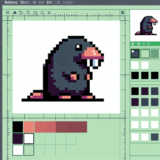 pixel art. mole standing up..
Single Game Texture. In-Game asset. 2d. Blank background. High contrast. No shadows.