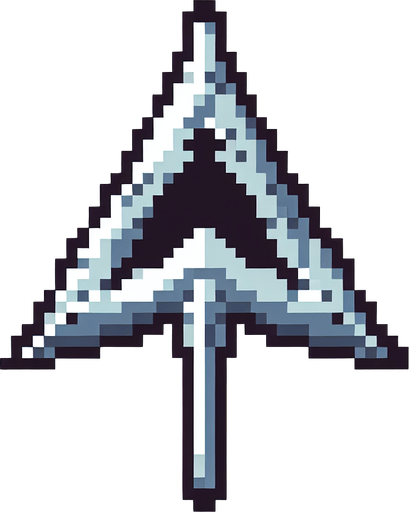 pixelart. a metallic triangular pointer..
Single Game Texture. In-Game asset. 2d. Blank background. High contrast. No shadows.