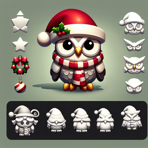 a cute christmas owl. Plastic style. Single Game Texture. In-Game asset. 2d. Blank background. High contrast. No shadows.