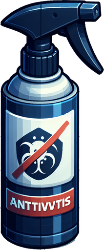 an anti virus spray.
Single Game Texture. In-Game asset. 2d. Blank background. High contrast. No shadows.