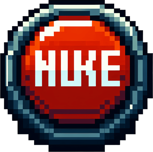 a button with text that says "nuke".
Single Game Texture. In-Game asset. 2d. Blank background. High contrast. No shadows. pixelated