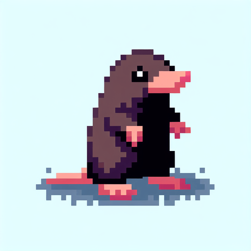 pixel art. mole. standing up position..
Single Game Texture. In-Game asset. 2d. Blank background. High contrast. No shadows.