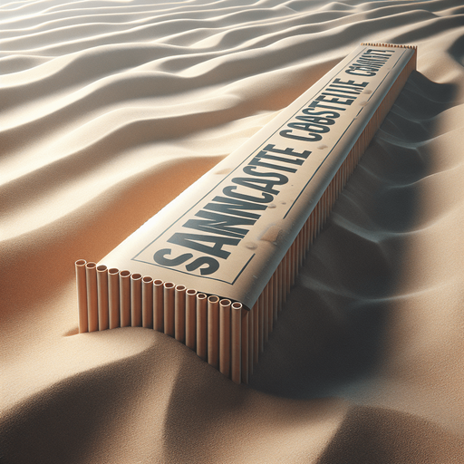 front view of a elongated horizontal banner on beach sand with text : "Sandcastle Contest"..
photorealistic