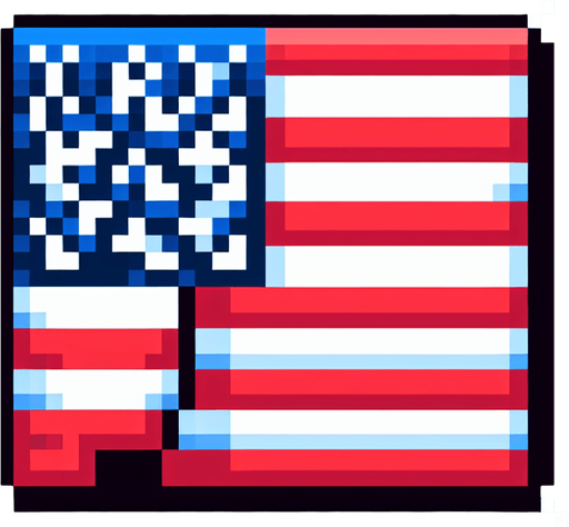 american flag. 8-bit. cartoon..
Single Game Texture. In-Game asset. 2d. Blank background. High contrast. No shadows.