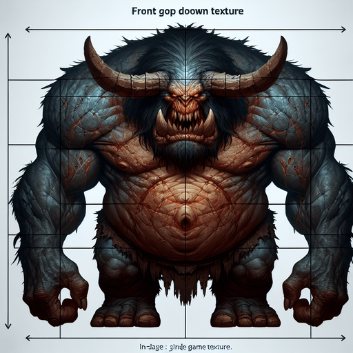 A large scary troll. front top down view. Single Game Texture. In-Game asset. 2d. Blank background. High contrast. No shadows.