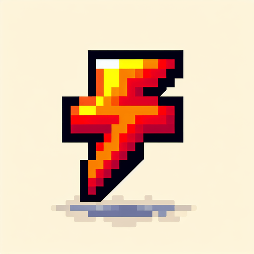 8bit cartoon lighting bolt.
Single Game Texture. In-Game asset. 2d. Blank background. High contrast. No shadows.