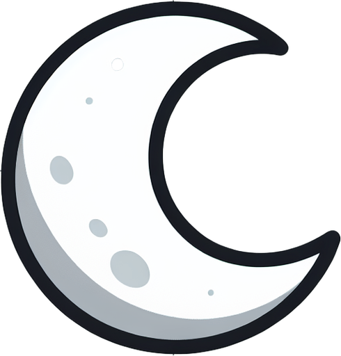 Cartoon, white crescent moon. white. no dots..
Single Game Texture. In-Game asset. 2d. Blank background. High contrast. No shadows.