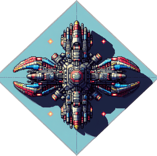 Top down shooter, alien space enemy craft, retro pixel art
Single Game Texture. In-Game asset. 2d. Blank background. High contrast. No shadows.