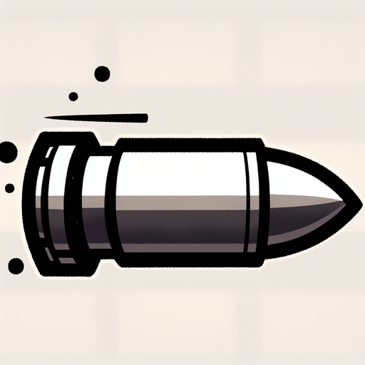 cartoon bullet, sideways, flying right, with empty background.
Single Game Texture. In-Game asset. 2d. Blank background. High contrast. No shadows.