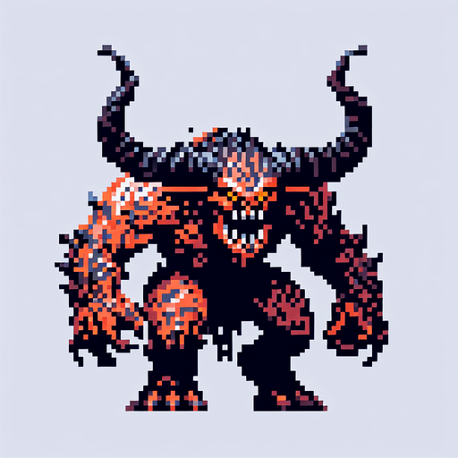 A fierce balrog. Pixelart. Single Game Texture. In-Game asset. 2d. Blank background. High contrast. No shadows.