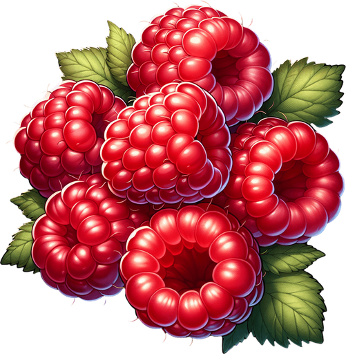 A few delicious red raspberries, cleaned..
Single Game Texture. In-Game asset. 2d. Blank background. High contrast. No shadows.