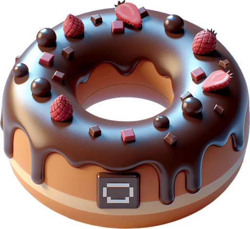 Donut nappage chocolat fraise.
Single Game Texture. In-Game asset. 3D
 Blank background. High contrast. No shadows.