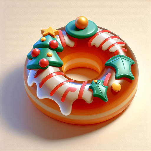 a christmas donut. plastic style. Single Game Texture. In-Game asset. 2d. Blank background. High contrast. No shadows.