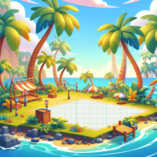 Create a cartoon-style illustration of palm trees. The goal is to capture a lively and playful location.
Single Game Texture. In-Game asset. 2d. Blank background. High contrast. No shadows.