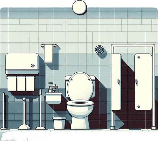 toilet room background.
Single Game Texture. In-Game asset. 2d. Blank background. High contrast. No shadows.