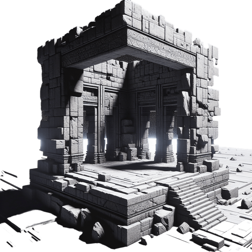 Interior of volcanic temple ruins in outerspace..
Single Game Texture. In-Game asset. 2d. Blank background. High contrast. No shadows.