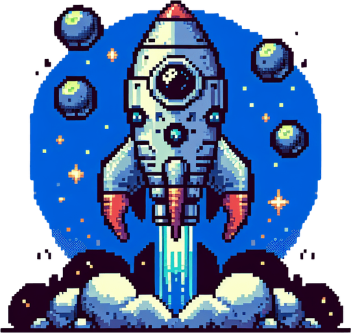 pixel art of an alien space rocket.
Single Game Texture. In-Game asset. 2d. Blank background. High contrast. No shadows.