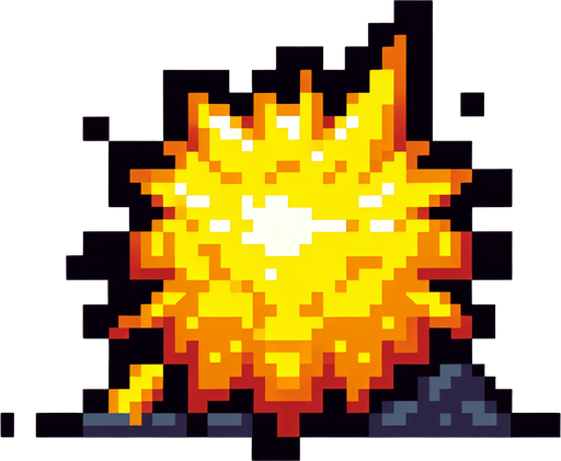 Bright yellow blast pixel art shooter game
Single Game Texture. In-Game asset. 2d. Blank background. High contrast. No shadows.