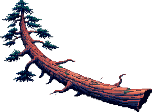 pixelart. A long horizontally growing  branch grown from a redwood tree. The tree itself should not be included in the image, only the branch..
Single Game Texture. In-Game asset. 2d. Blank background. High contrast. No shadows.