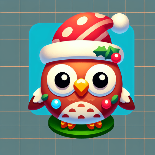 a cute christmas owl. Plastic style. Single Game Texture. In-Game asset. 2d. Blank background. High contrast. No shadows.