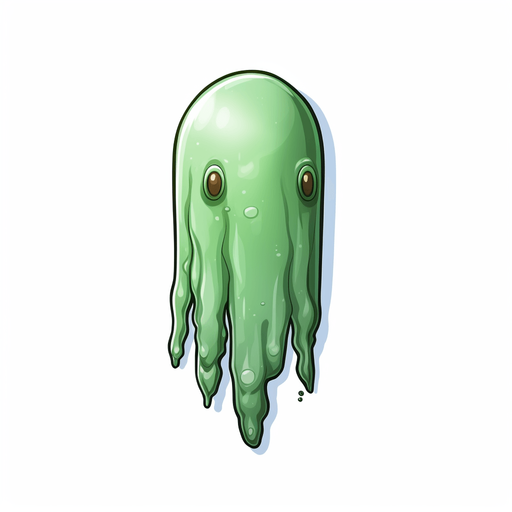 Single enemy slime bullet, seen from above facing upwards. 
Single Game Texture. In-Game asset. 2d. Pixelart. White background. Blank background. Low detail. High contrast.