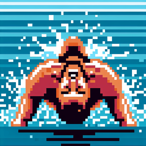 swimmer struggling to stay afloat, as if he's drowning. bird-eye view perspective. 8-bit pixelated.
Single Game Texture. In-Game asset. 2d. Blank background. High contrast. No shadows.