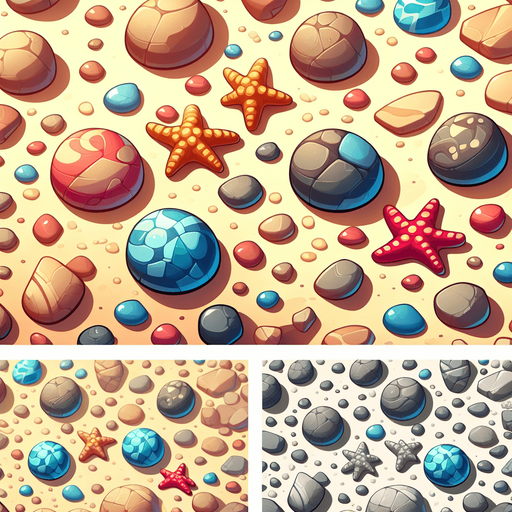 Create a cartoon-style illustration of beach rocks. The goal is to capture a lively and playful location.
Single Game Texture. In-Game asset. 2d. Blank background. High contrast. No shadows.