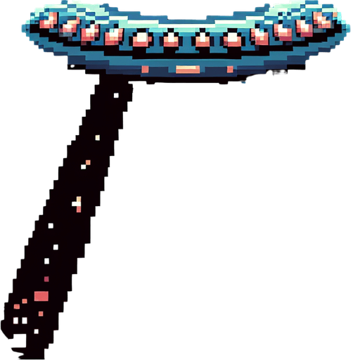 pixel art of an alien space rocket.
Single Game Texture. In-Game asset. 2d. Blank background. High contrast. No shadows.