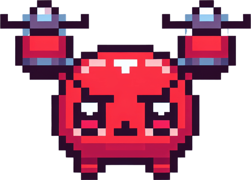 cute red enemy flying drone. angry eyes. pixelated. 8 bit..
Single Game Texture. In-Game asset. 2d. Blank background. High contrast. No shadows.