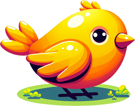 A yellow bird.
Single Game Texture. In-Game asset. 2d. Blank background. High contrast. No shadows.