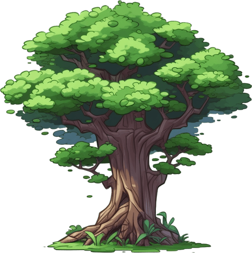 single background tree, full view.
Game Texture. In-Game asset. 2d. Pixelart. White background. Blank background. Low detail. High contrast.