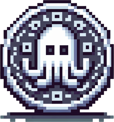 silver octo coin. pixelated. 8 bit.
Single Game Texture. In-Game asset. 2d. Blank background. High contrast. No shadows.