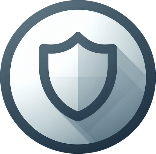 basic light round  convex gray button with a raised blue shield icon..
UI